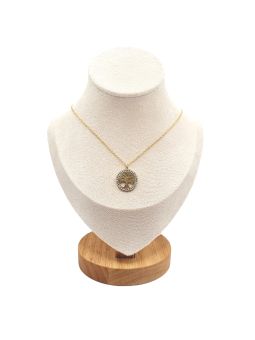 Collier en Acier Inoxydable Doré avec Anneau Sertie de Zircons et Pendentif Arbre de Vie