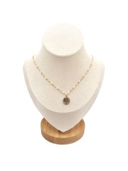 Collier en Acier Inoxydable Doré avec Anneau Sertie de Zircon Arbre de Vie et Perle Blanche – Symbole de Vie et d'Élégance