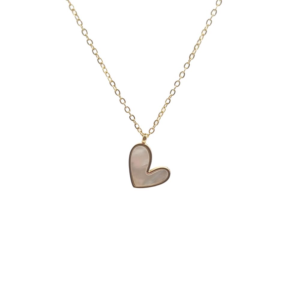 Collier en Acier Inoxydable Doré avec Cœur Nacré – Éclat Romantique et Élégance