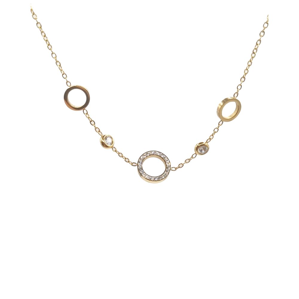 Collier en Acier Inoxydable Doré avec Motifs Fleur en Nacre et 2 Zircons – Élégance Naturelle et Chic