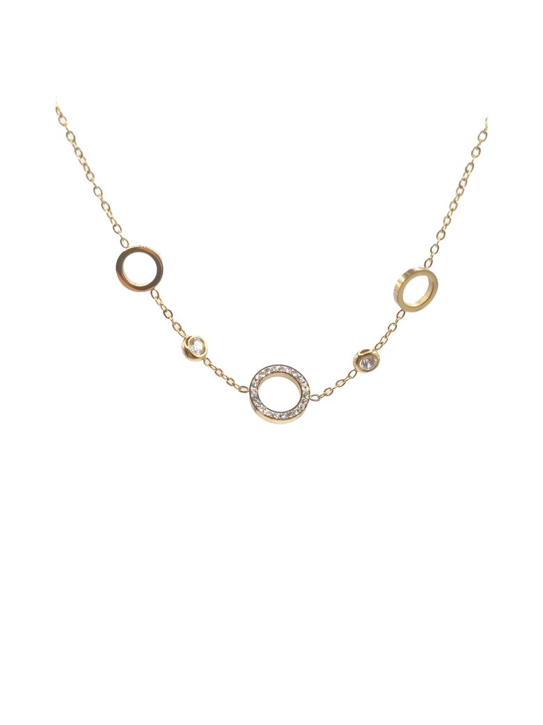 Collier en Acier Inoxydable Doré avec Motifs Fleur en Nacre et 2 Zircons – Élégance Naturelle et Chic