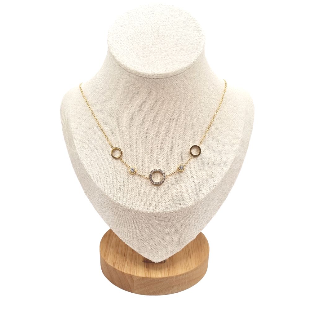 Collier en Acier Inoxydable Doré avec Motifs Fleur en Nacre et 2 Zircons – Élégance Naturelle et Chic