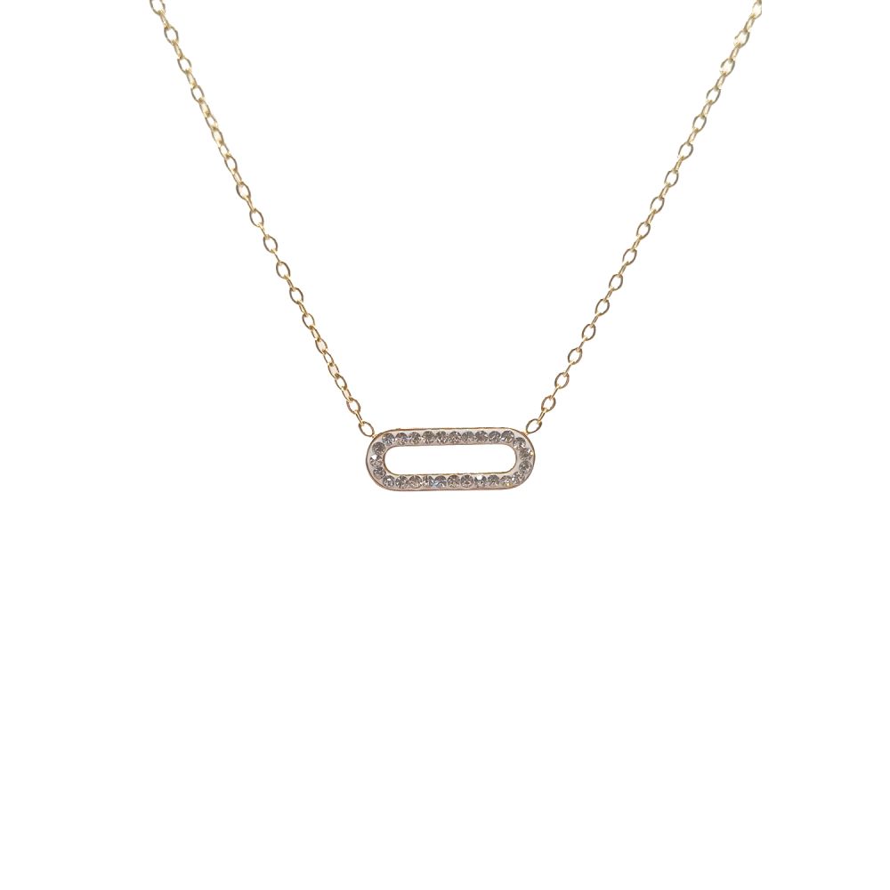 Collier en Acier Inoxydable Doré Géométrique Rectangulaire Rempli de Zircons – Modernité et Éclat