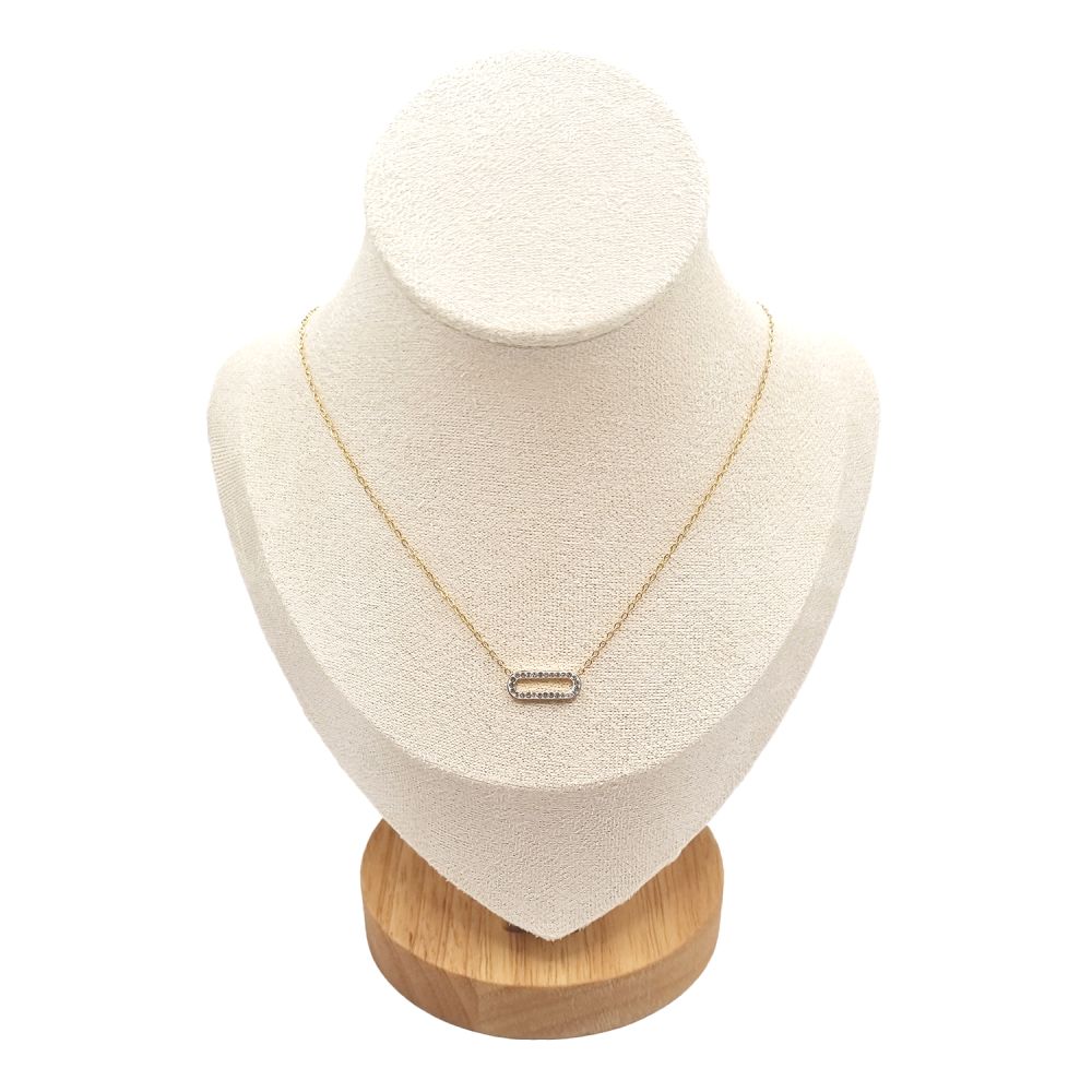 Collier en Acier Inoxydable Doré Géométrique Rectangulaire Rempli de Zircons – Modernité et Éclat