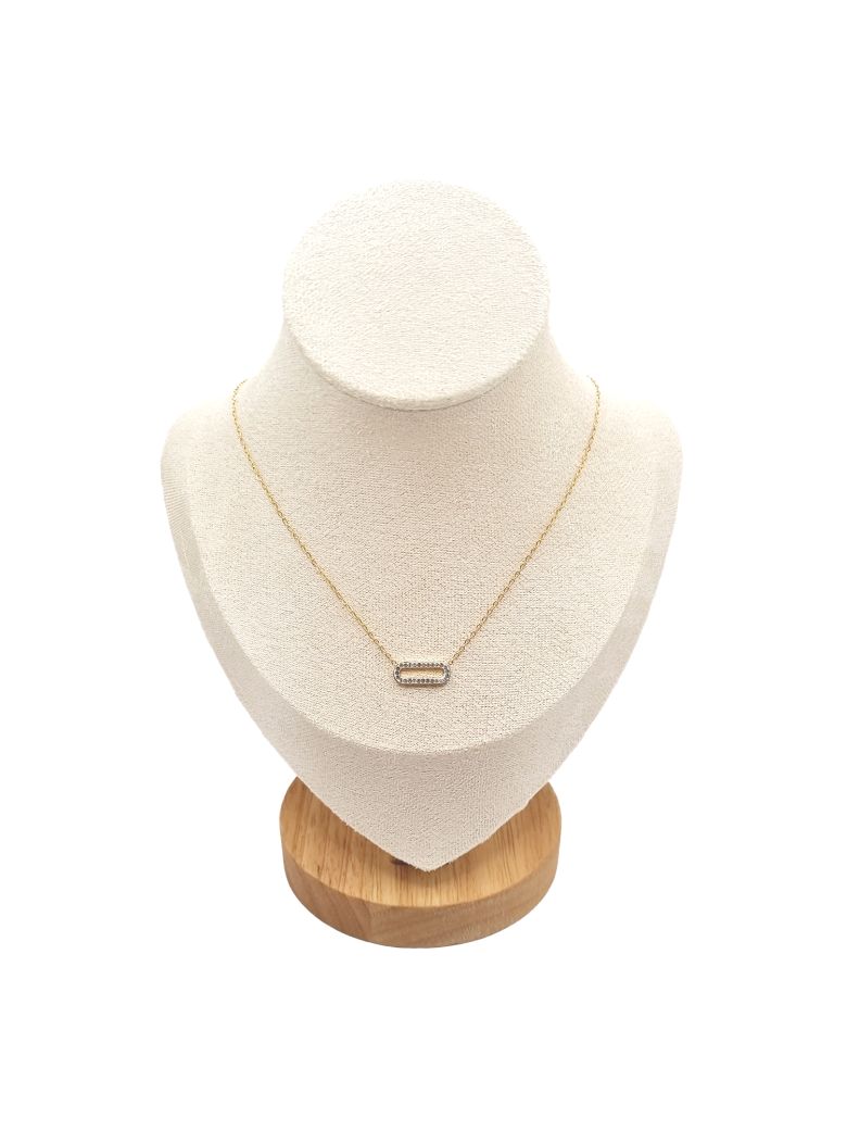 Collier en Acier Inoxydable Doré Géométrique Rectangulaire Rempli de Zircons – Modernité et Éclat