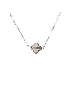 Collier en Acier Inoxydable Argenté avec Motifs Fleuraux Nacrés et 3 Zircons – Raffinement et Élégance Subtile