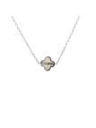 Collier en Acier Inoxydable Argenté avec Motifs Fleuraux Nacrés et 3 Zircons – Raffinement et Élégance Subtile