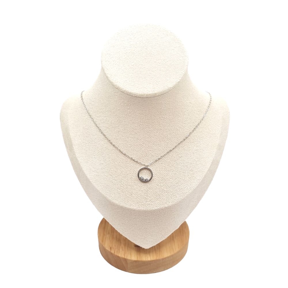 Collier en Acier Inoxydable Argenté avec Anneau et Trois Zircons - Sobriété et Éclat
