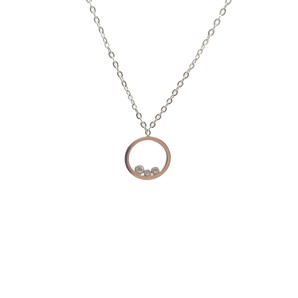 Collier en Acier Inoxydable Argenté avec Anneau et Trois Zircons - Sobriété et Éclat