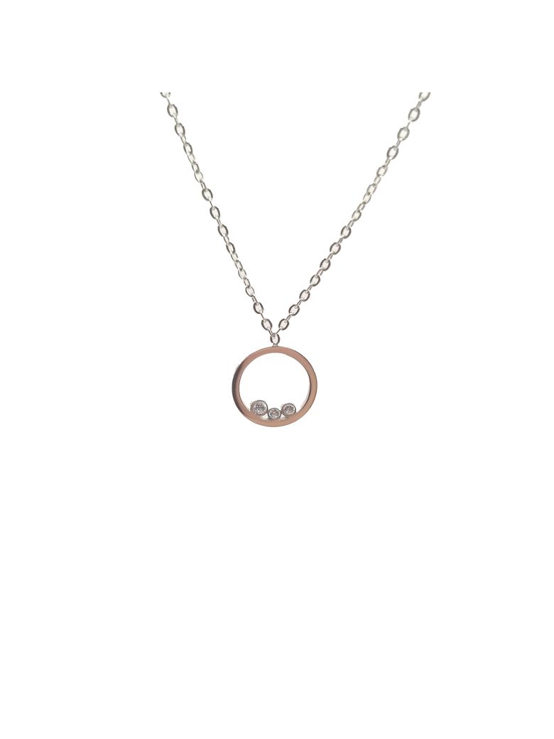Collier en Acier Inoxydable Argenté avec Anneau et Trois Zircons - Sobriété et Éclat