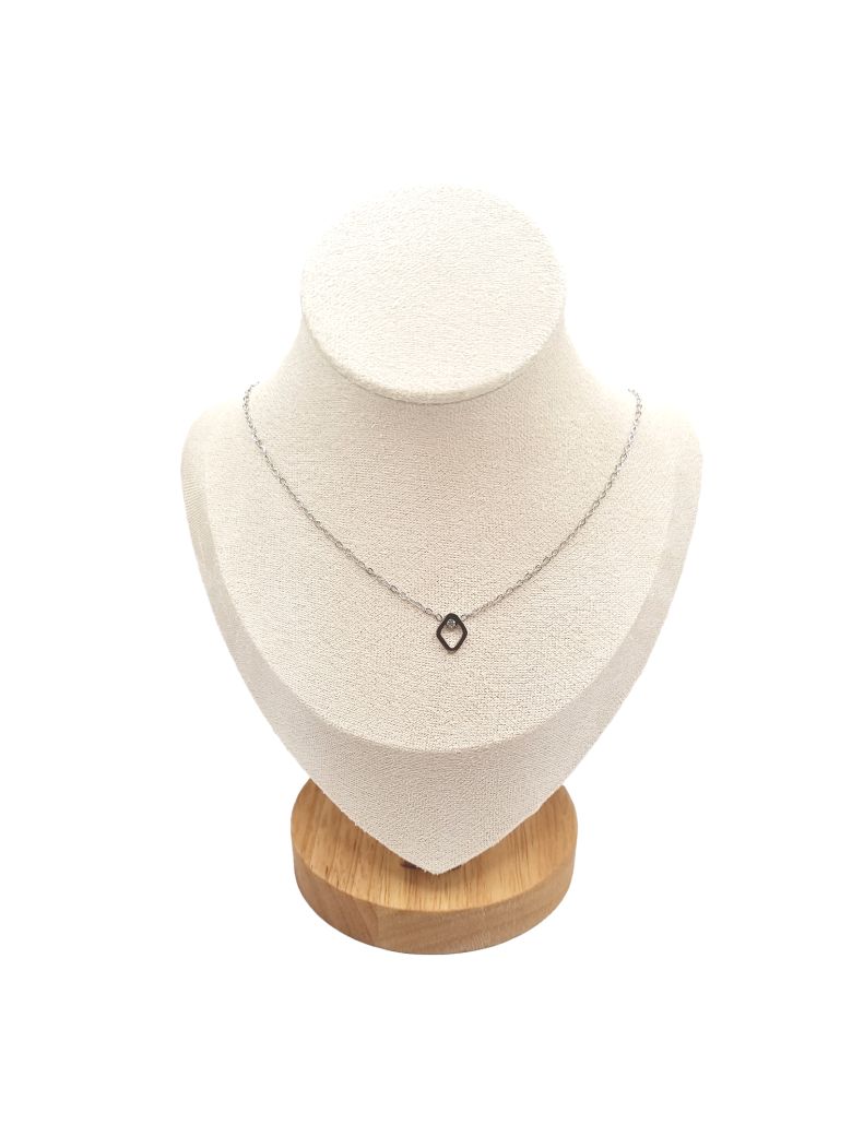 Collier en Acier Inoxydable Argenté avec Pendentif Losange et Zircon - Élégance Minimaliste
