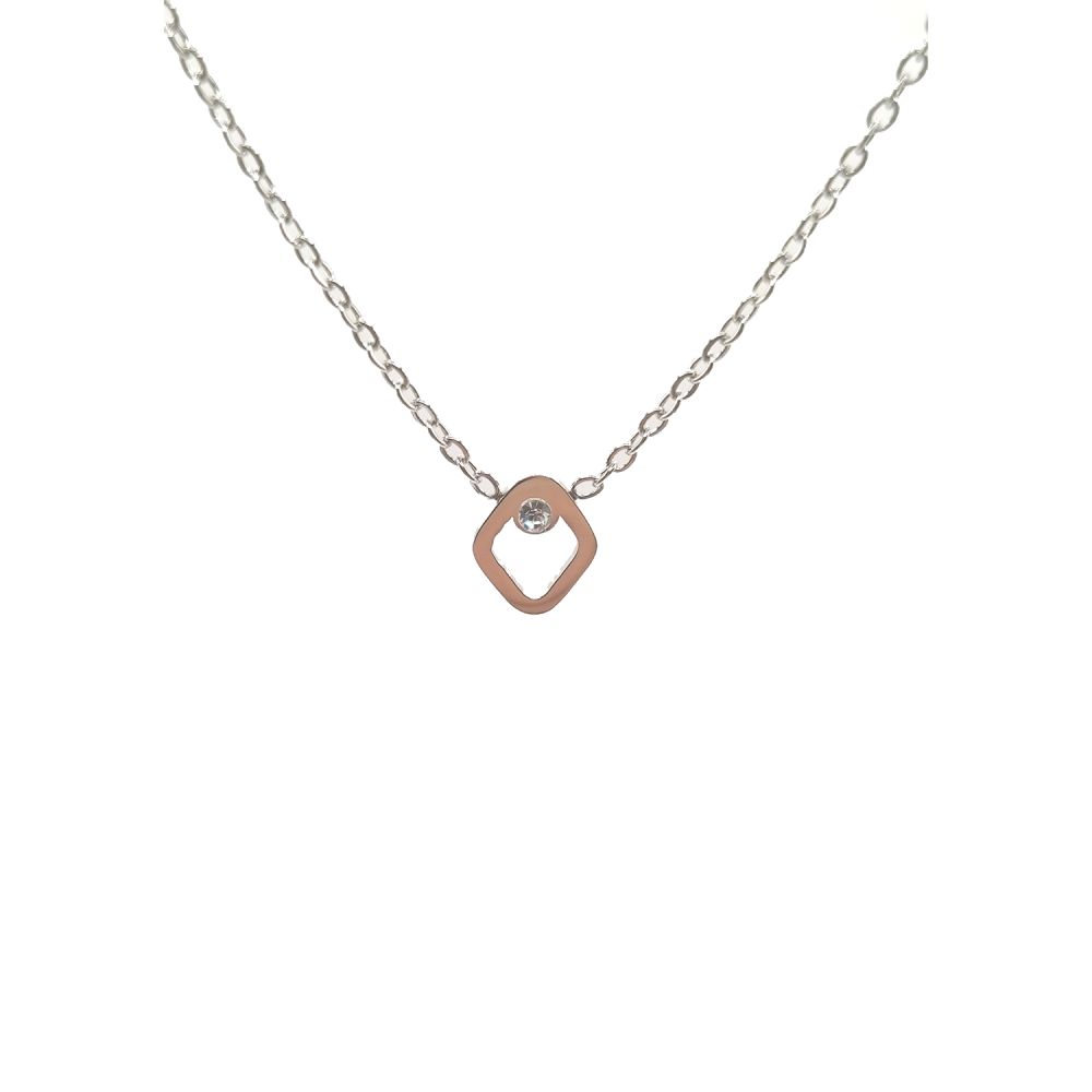 Collier en Acier Inoxydable Argenté avec Pendentif Losange et Zircon - Élégance Minimaliste
