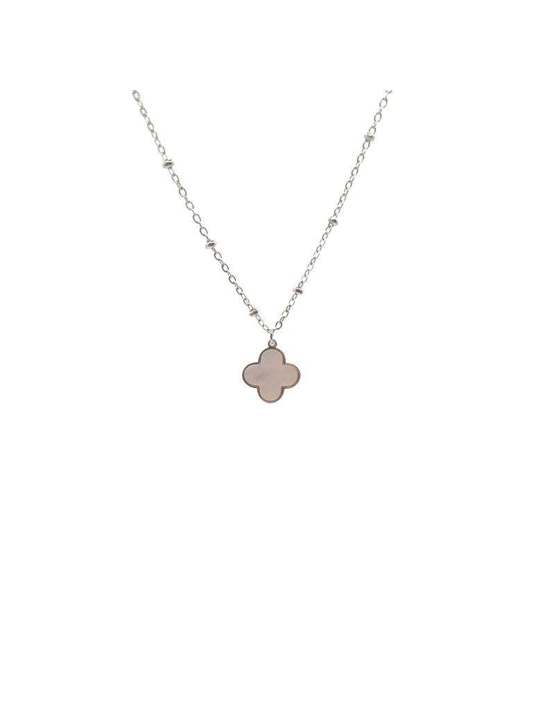 Collier en Acier Inoxydable Argenté avec Motif Floral Nacré – Douceur et Élégance Naturelle