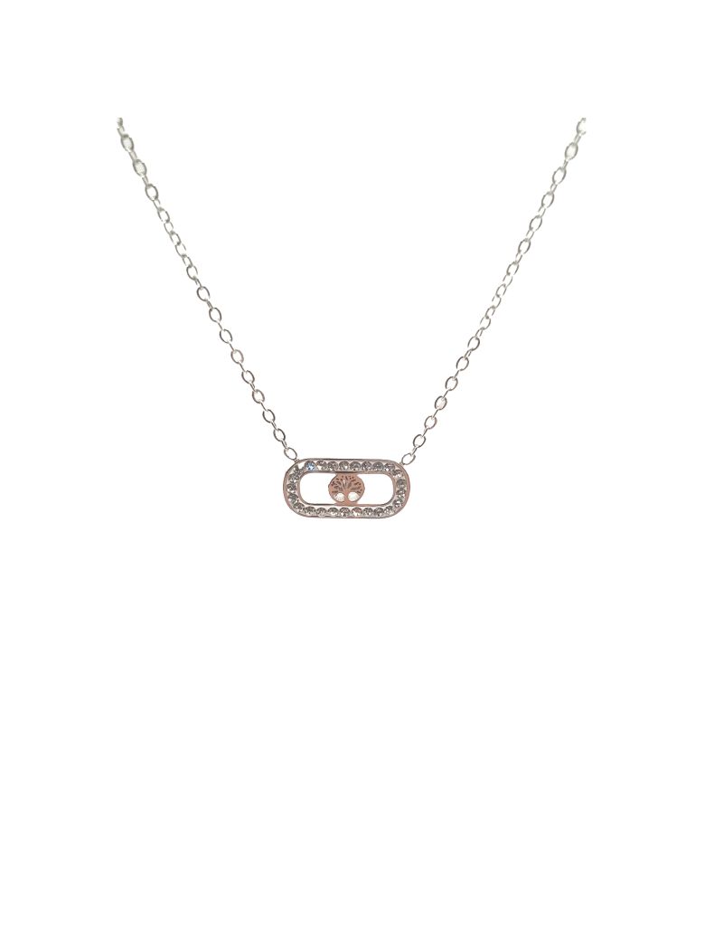 Collier en Acier Inoxydable Argenté avec Pendentif Rectangulaire Incrusté de Zircon et Arbre de Vie – Harmonie et Éclat