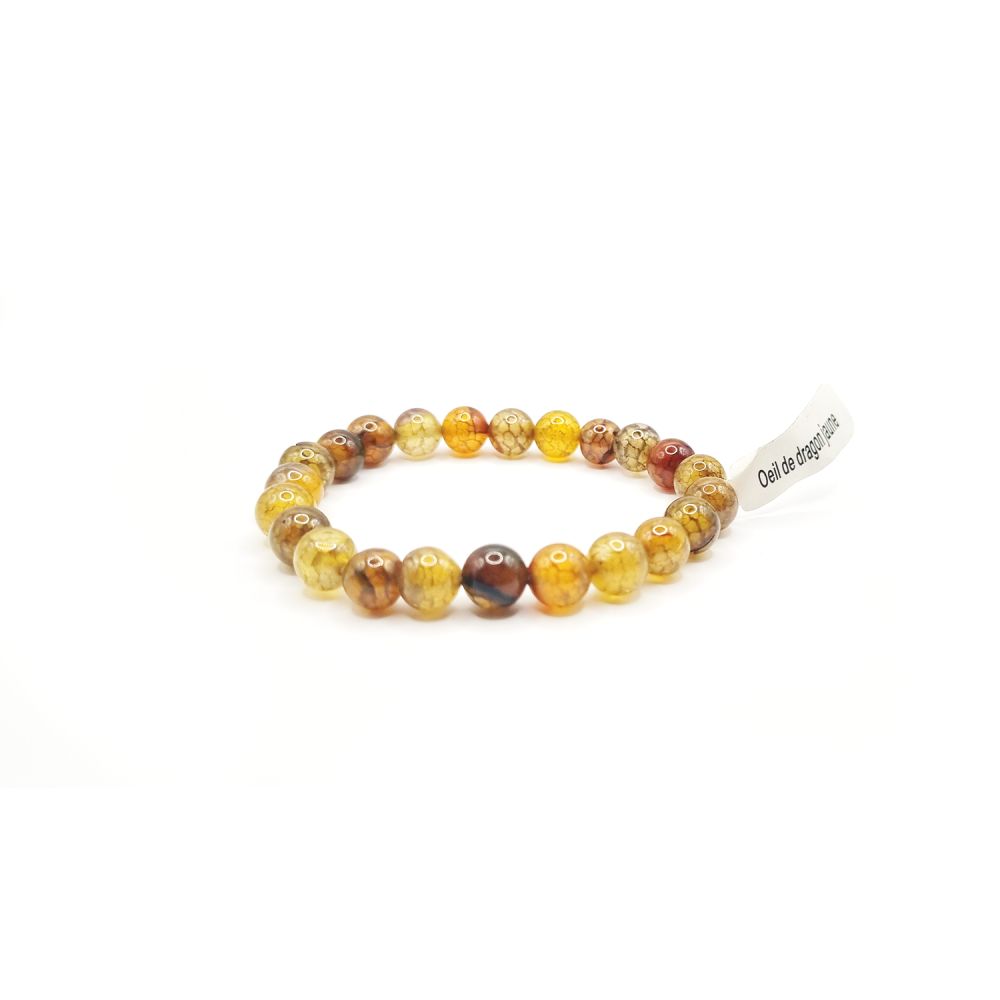 Bracelet en Perles Naturelles d'Œil de Dragon Jaune – Protection et Force Intérieure