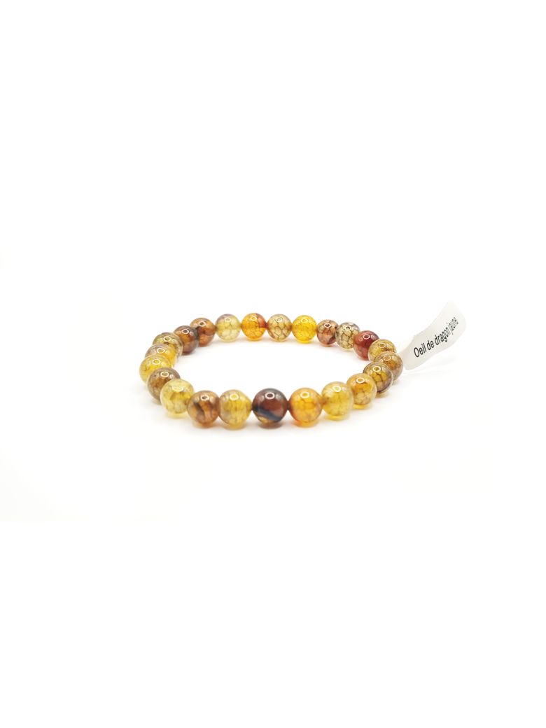 Bracelet en Perles Naturelles d'Œil de Dragon Jaune – Protection et Force Intérieure