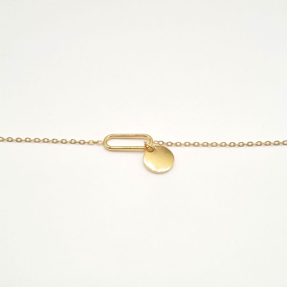 Bracelet Chaîne en Acier Inoxydable avec Rectangle et Charm Rond – Élégance Moderne et Minimaliste