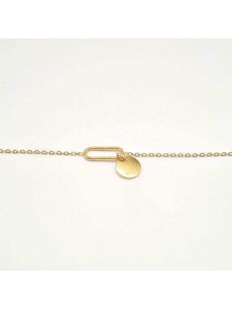 Bracelet Chaîne en Acier Inoxydable avec Rectangle et Charm Rond – Élégance Moderne et Minimaliste
