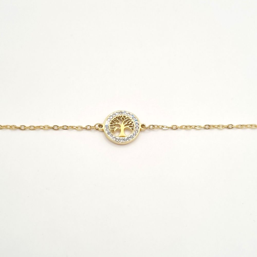 Bracelet Chaîne en Acier Inoxydable avec Anneau Arbre de Vie et Zircons – Harmonie et Éclat Intemporel