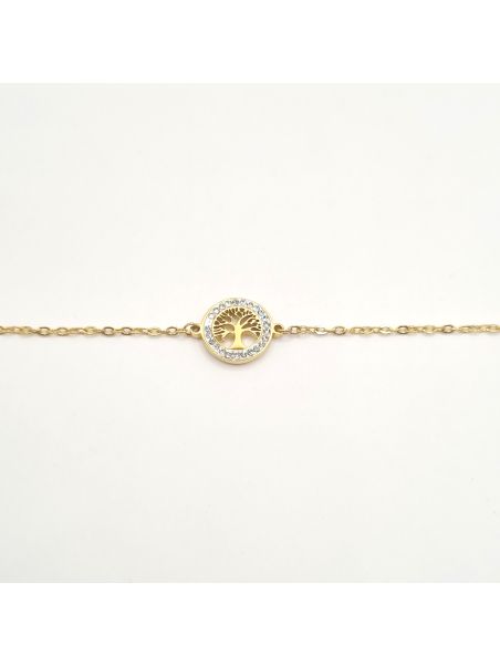 Bracelet Chaîne en Acier Inoxydable avec Anneau Arbre de Vie et Zircons – Harmonie et Éclat Intemporel