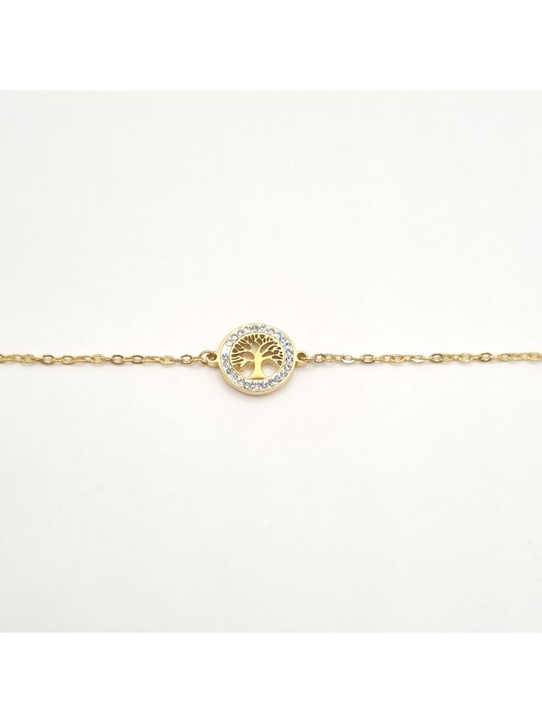 Bracelet Chaîne en Acier Inoxydable avec Anneau Arbre de Vie et Zircons – Harmonie et Éclat Intemporel