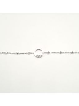 Bracelet Chaîne en Acier Inoxydable Argenté avec Anneau et 3 Zircons – Sobriété et Éclat Discret