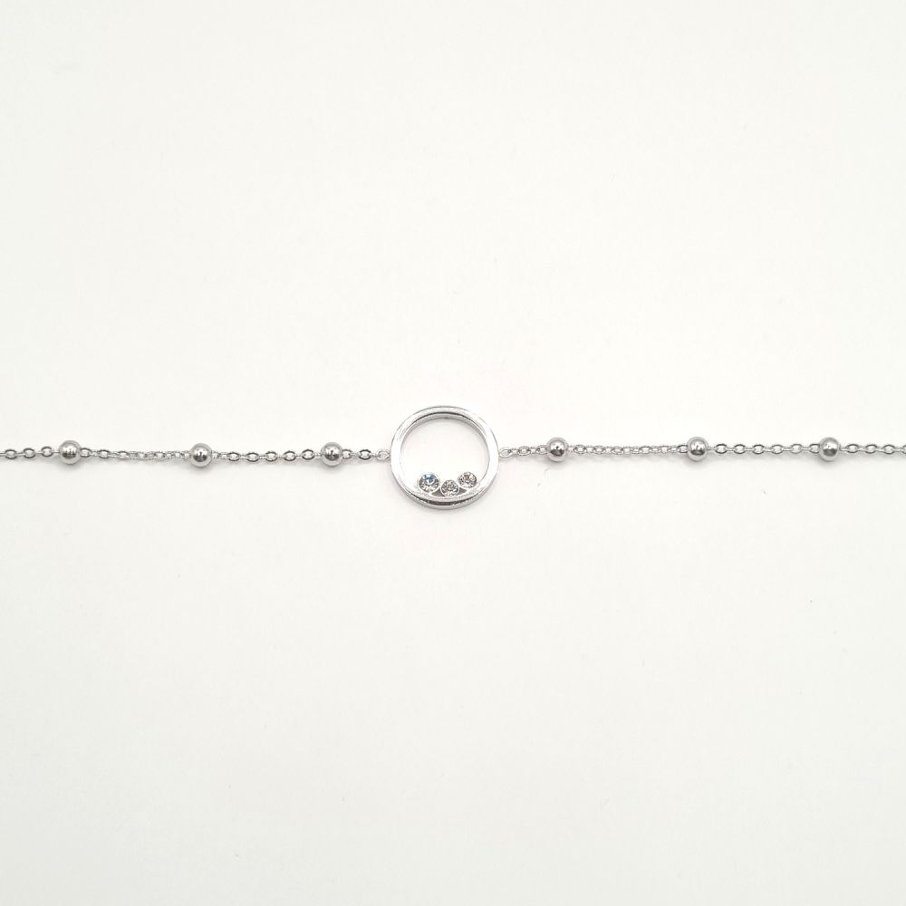 Bracelet Chaîne en Acier Inoxydable Argenté avec Anneau et 3 Zircons – Sobriété et Éclat Discret
