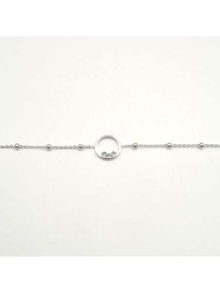 Bracelet Chaîne en Acier Inoxydable Argenté avec Anneau et 3 Zircons – Sobriété et Éclat Discret