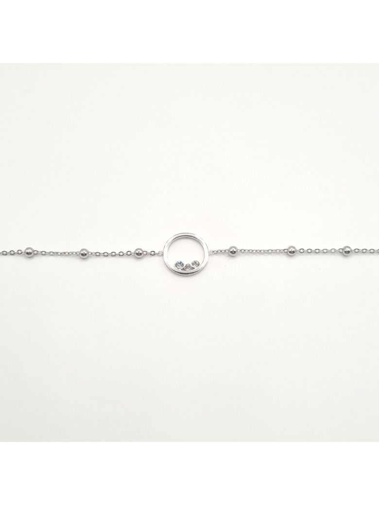 Bracelet Chaîne en Acier Inoxydable Argenté avec Anneau et 3 Zircons – Sobriété et Éclat Discret