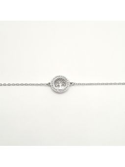 Bracelet Chaîne en Acier Inoxydable Argenté avec Anneau Incrusté de Zircons et Arbre de Vie – Harmonie et Éclat Spirituel