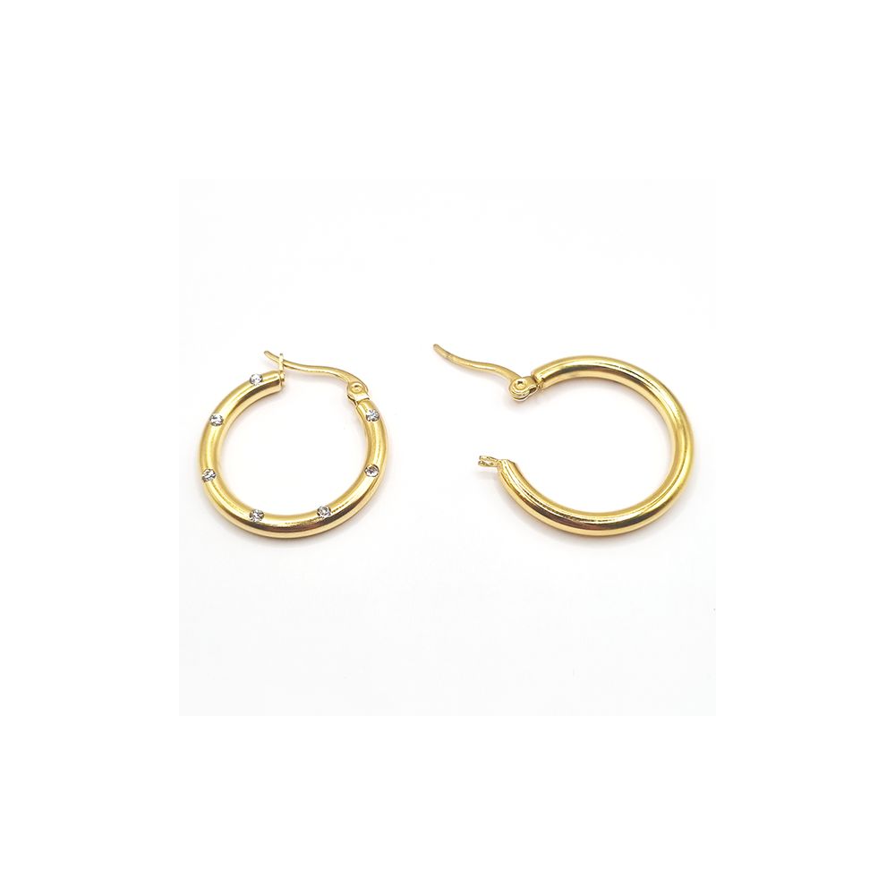 Boucles d'Oreilles en Acier Inoxydable Doré Créoles 25mm avec Zircon – Élégance Classique et Éclat Moderne