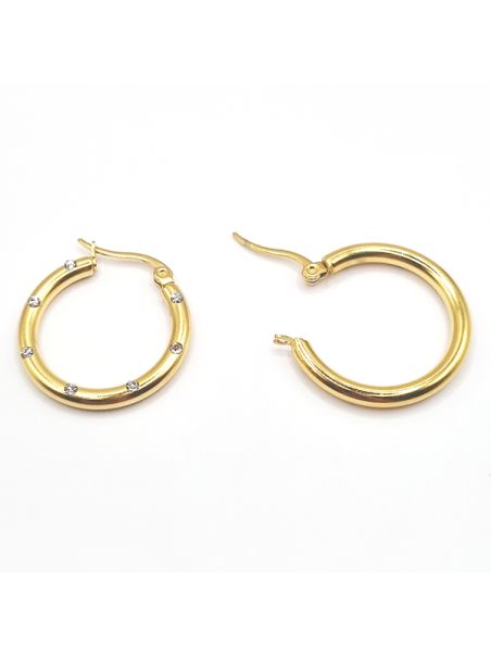 Boucles d'Oreilles en Acier Inoxydable Doré Créoles 25mm avec Zircon – Élégance Classique et Éclat Moderne