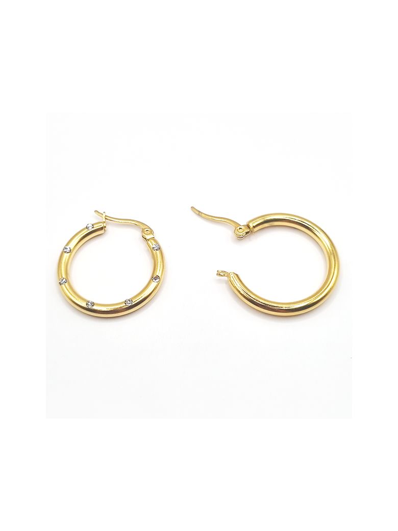 Boucles d'Oreilles en Acier Inoxydable Doré Créoles 25mm avec Zircon – Élégance Classique et Éclat Moderne