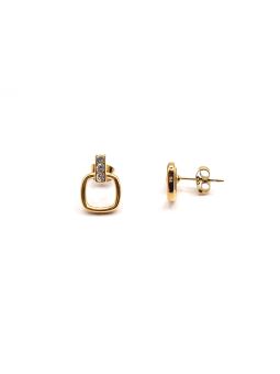 Boucles d’Oreilles en Acier Inoxydable Doré avec Carré Ajouré et Zircons – Élégance et Modernité