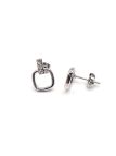 Boucles d’Oreilles en Acier Inoxydable Argenté avec Carré Ajouré et Zircons – Style Minimaliste et Élégant