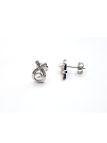 Boucles d’Oreilles en Acier Inoxydable Argenté Nœud avec Perle et Zircon – Élégance Raffinée et Finesse