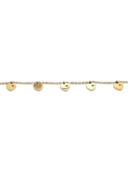 Bracelet Chaîne en Acier Inoxydable Doré avec Cœurs Pendentifs et Zircons – Douceur et Élégance Romantique