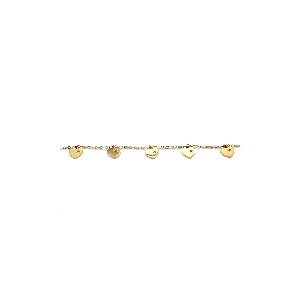Bracelet Chaîne en Acier Inoxydable Doré avec Cœurs Pendentifs et Zircons – Douceur et Élégance Romantique