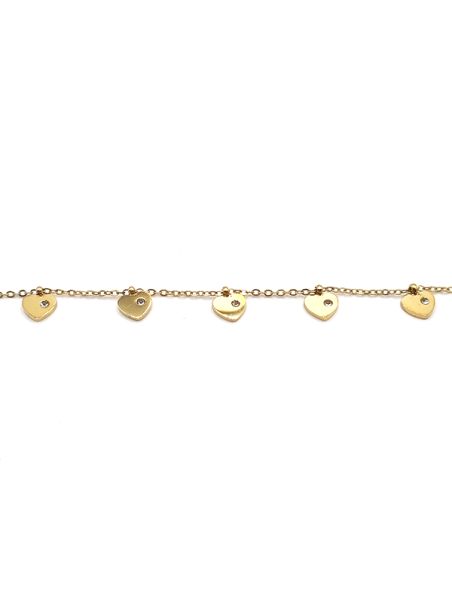 Bracelet Chaîne en Acier Inoxydable Doré avec Cœurs Pendentifs et Zircons – Douceur et Élégance Romantique