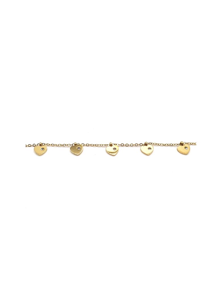 Bracelet Chaîne en Acier Inoxydable Doré avec Cœurs Pendentifs et Zircons – Douceur et Élégance Romantique