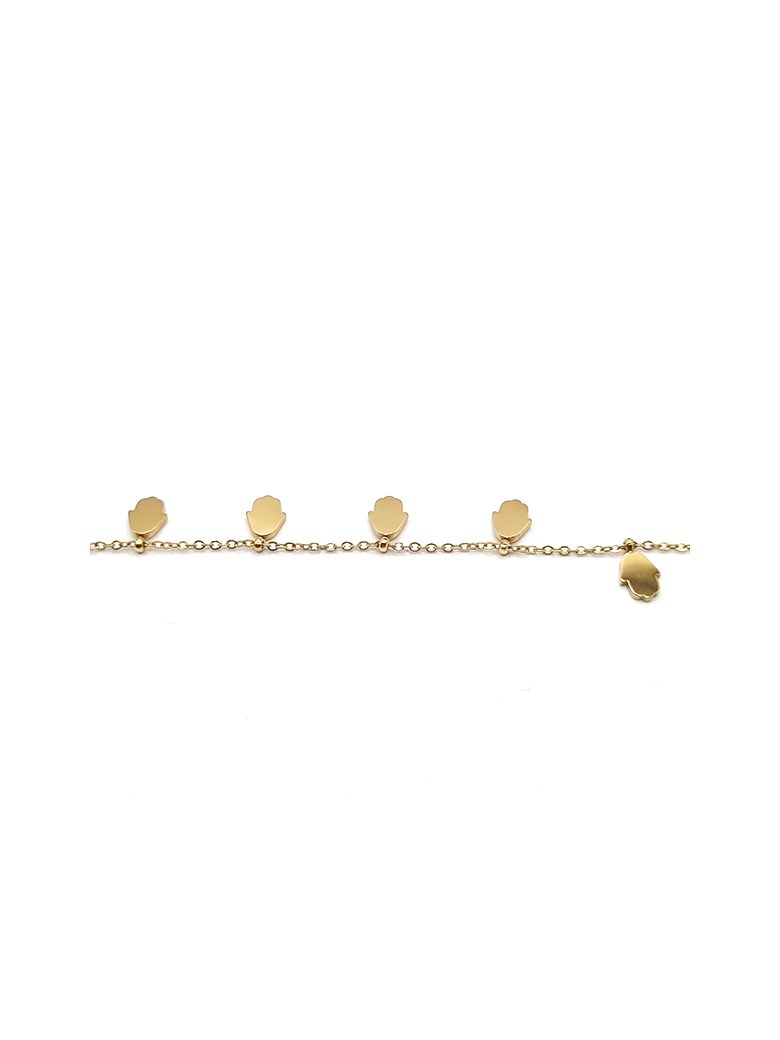 Bracelet Chaîne en Acier Inoxydable Doré avec Pendentifs Main de Fatma – Protection et Élégance