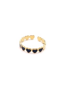 Bague en Acier Inoxydable Doré Motif Cœurs Émaillés Noirs – Élégance et Romance