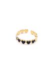 Bague en Acier Inoxydable Doré Motif Cœurs Émaillés Noirs – Élégance et Romance