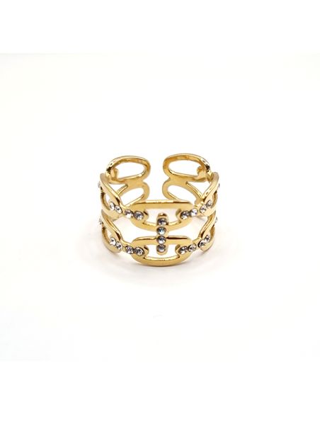 Bague en Acier Inoxydable Doré avec Feuille et Pierre Rosée – Élégance Naturelle et Délicate