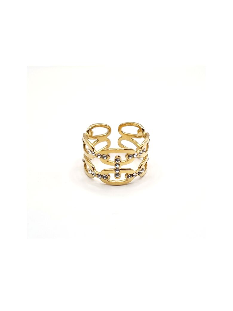Bague en Acier Inoxydable Doré avec Feuille et Pierre Rosée – Élégance Naturelle et Délicate