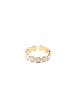 Bague en Acier Inoxydable Doré Motif Rond Émaillé Blanc – Élégance Minimaliste