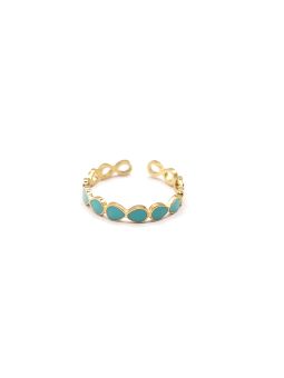 Bague en Acier Inoxydable Doré Motif Rond Émaillé Turquoise – Touche de Fraîcheur Élégante