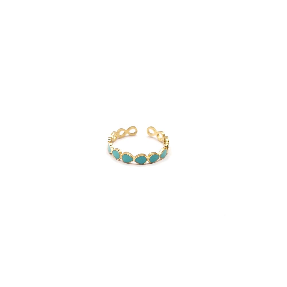 Bague en Acier Inoxydable Doré Motif Rond Émaillé Turquoise – Touche de Fraîcheur Élégante