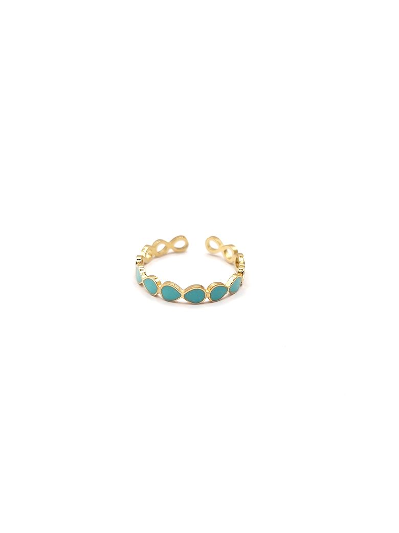 Bague en Acier Inoxydable Doré Motif Rond Émaillé Turquoise – Touche de Fraîcheur Élégante
