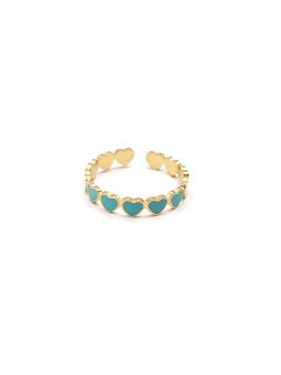Bague en Acier Inoxydable Doré Motif Cœurs Émaillés Turquoise – Élégance et Fraîcheur